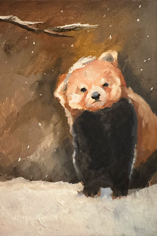Painting of a Red Panda in the snow