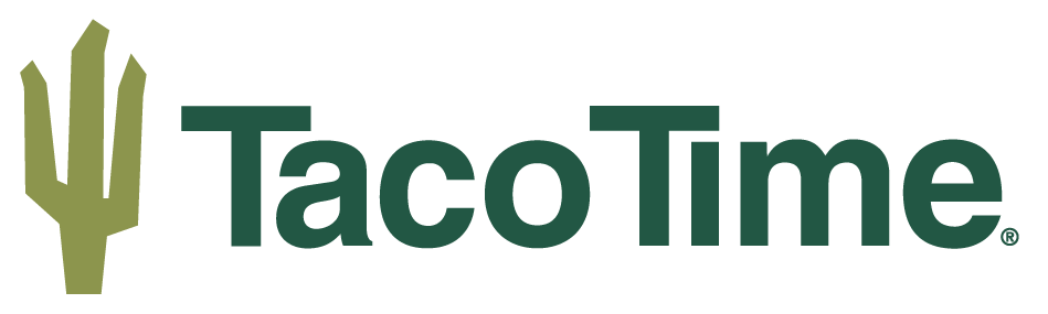 Taco Time logo featuring a green stylized cactus on the left and the words Taco Time in bold green letters to the right.